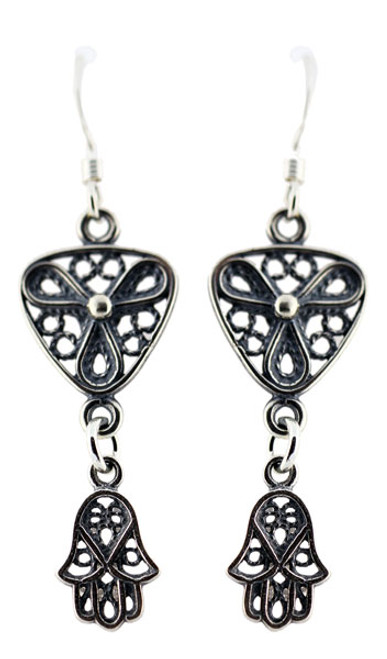 Sterling Silver Filigree Earrings with Hamsa