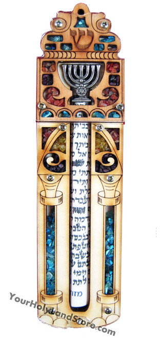 Jewish Mezuzah with Scroll and Menorah