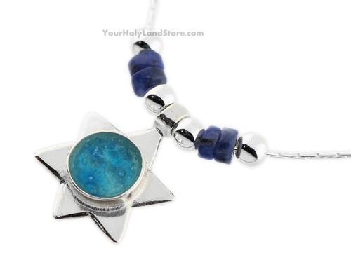 Roman Glass and Dumortierite Star of David Necklace Roman Glass and Dumortierite Star of David Necklace