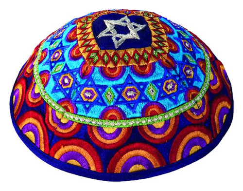 Embroidered Kippah with Gold Star of David Embroidered Kippah with Gold Star of David