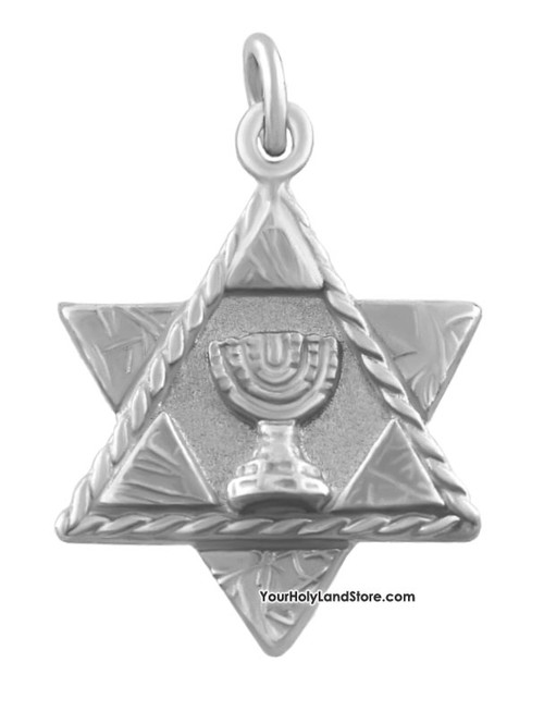 Sterling Silver Star of David Pendant with Menorah