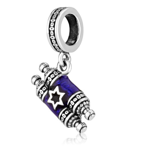 Sterling Silver Torah Scroll with Star of David Hanging Charm