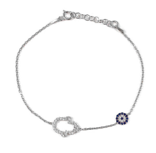 925 Sterling Silver Hamsa Hand & Evil Eye Delicate Bracelet