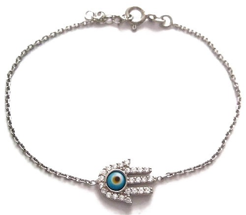 925 Sterling Silver Hamsa Lucky Hand & Evil Eye Women's Delicate Bracelet