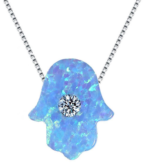 Blue Opal and White Crystal Hamsa Necklace Blue Opal and White Crystal Hamsa Necklace