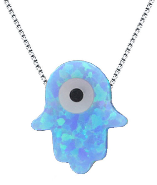 Blue Opal Hamsa with Evil Eye Necklace Blue Opal Hamsa with Evil Eye Necklace
