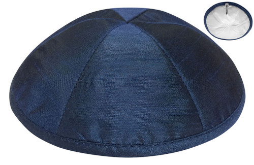 Personalized Navy Raw Silk Kippah