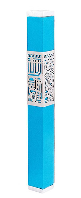 Jerusalem Mezuzah Case - Turquoise and Silver Jerusalem Mezuzah Case - Turquoise and Silver