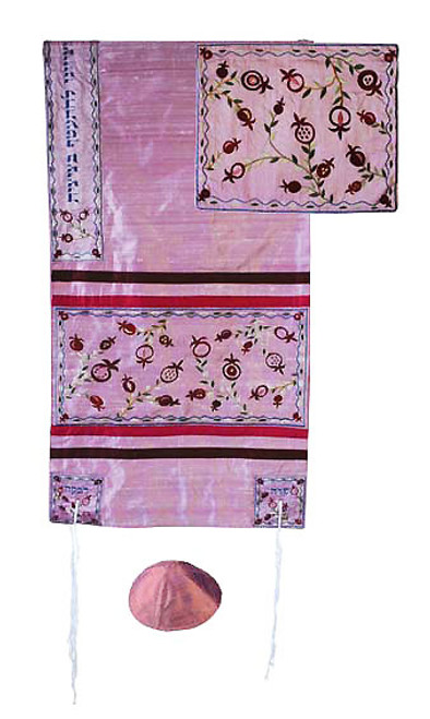 Raw Silk Tallit Set - Pomegranates Design