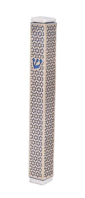 Modern Turquoise Mezuzah Case with Stars of Magen David Modern Turquoise Mezuzah Case with Stars of Magen David