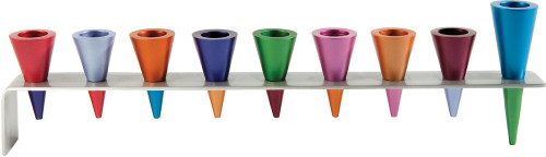 Anodized Aluminum Hanukkah Menorah - Colorful Cones