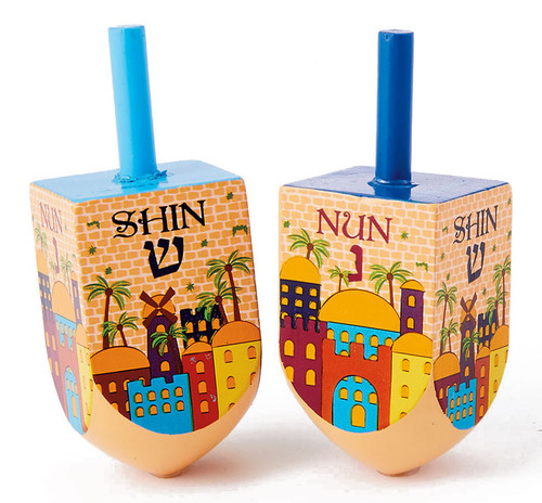 Set of 2 Jerusalem Painted Wood Dreidels