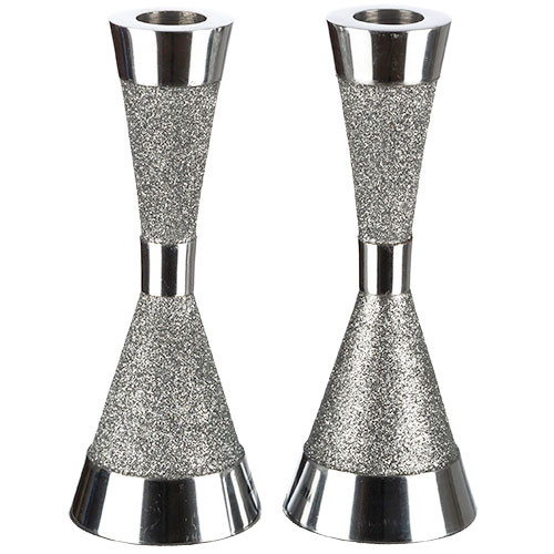 Shabbat Candlesticks - Silver Glitter Coating