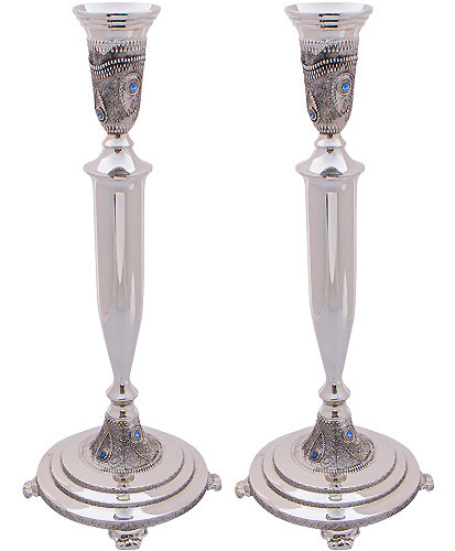 Shabbat Candlesticks with Blue Stones Your Holy Land Store