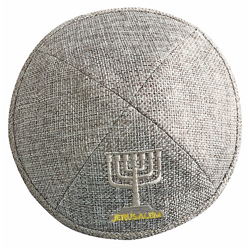 Linen Kippah with Menorah