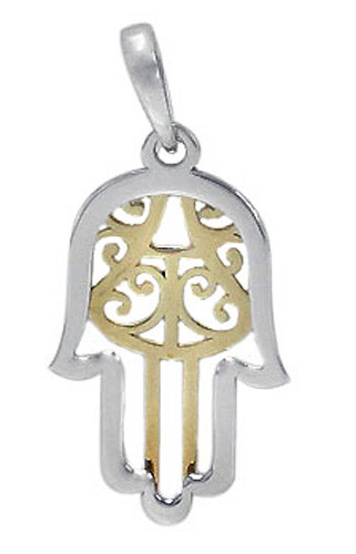 925 Sterling Silver & Gold Plated Double Hamsa Pendant