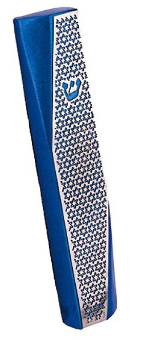 Geometric Mezuzah Case in Blue