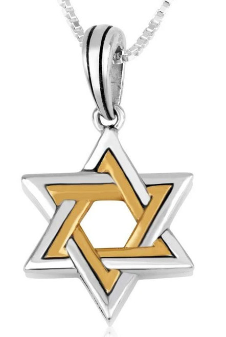 925 Sterling Silver & Gold Plated Star of David Necklace