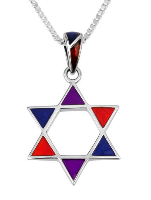 Enameled Multicolor Star of David Necklace in Silver