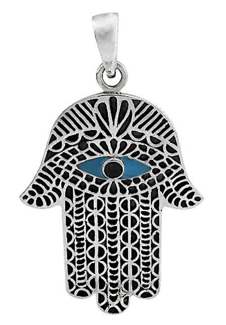 925 Sterling Silver Hamsa & Blue Evil Eye Pendant 925 Sterling Silver Hamsa & Blue Evil Eye Pendant