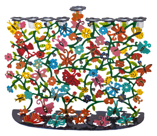 Hanukkah Menorah with Flowers and Butterflies