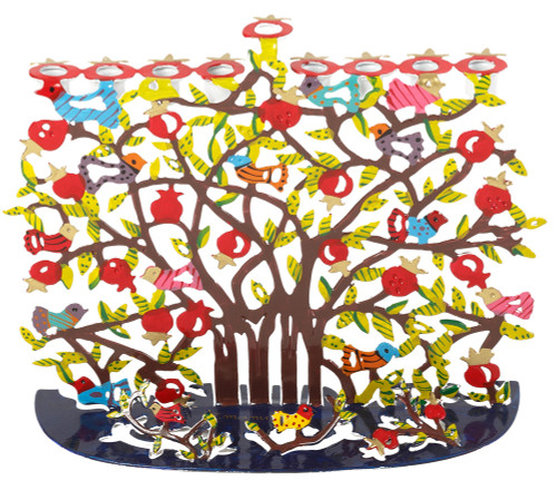 Tree of Life Hanukkah Menorah with Pomegranates & Birds Tree of Life Hanukkah Menorah with Pomegranates & Birds