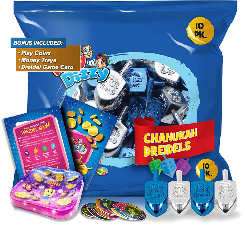 Pack of 10 Blue & Silver Hanukkah Dreidels
