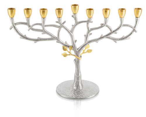 Tree of Life Menorah with Gold Leaves