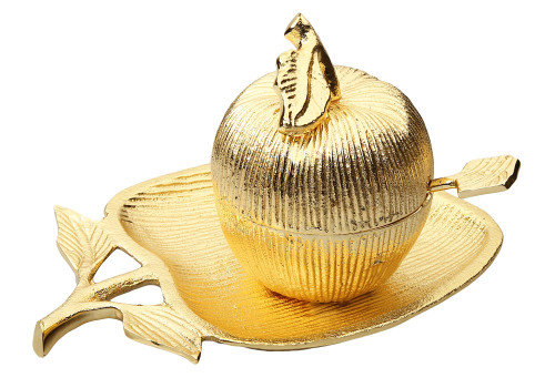 Gold Apple Shaped Honey Dish with Tray