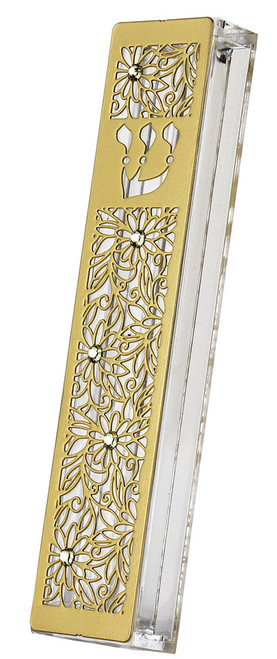 Mezuzah Case with Flowers & Swarovski Crystals Mezuzah Case with Flowers & Swarovski Crystals