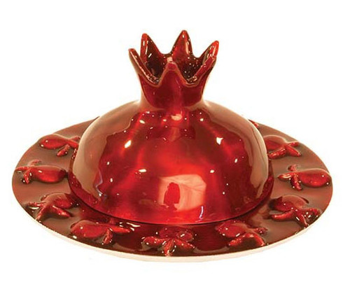 Pomegranate Honey Dish - Hand Painted 