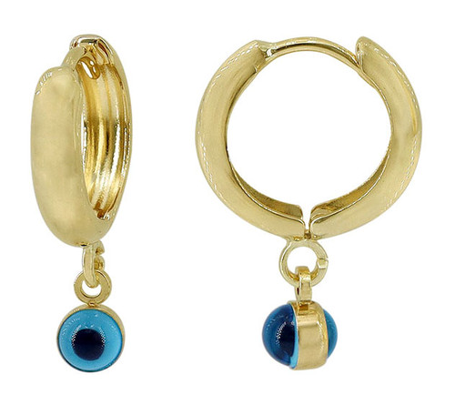 10K Yellow Gold Evil Eye Hoop Earrings