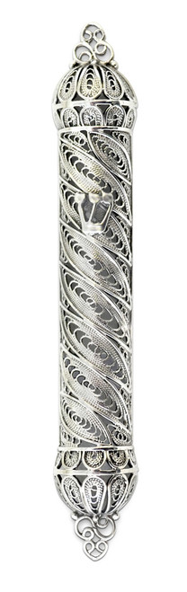 Sterling Silver Filigree Round Mezuzah Case