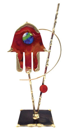 Copper Hamsa Sculpture with Glass Eye