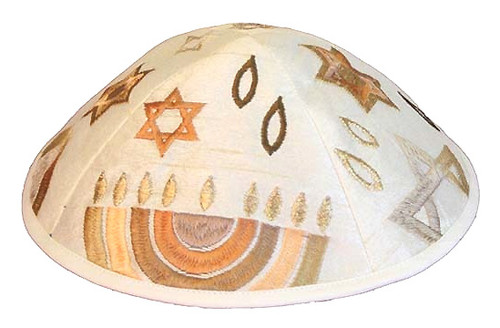 Kippah with Gold Menorahs and Stars of David Kippah with Gold Menorahs and Stars of David