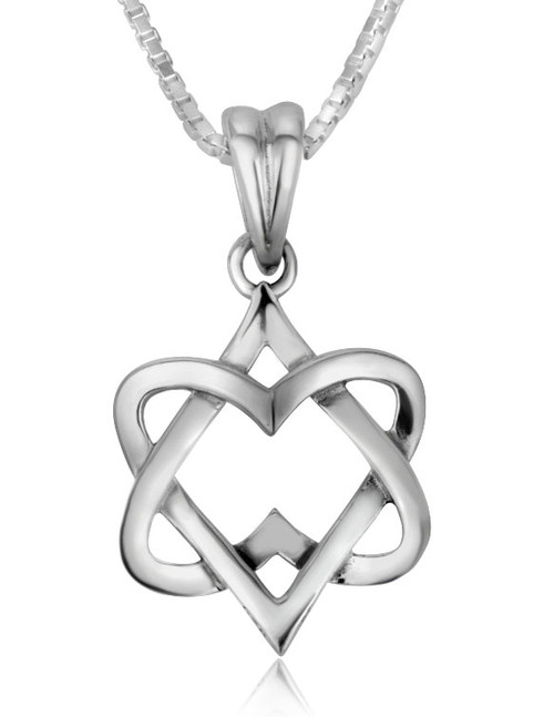 Silver Star of David Heart Shaped Pendant