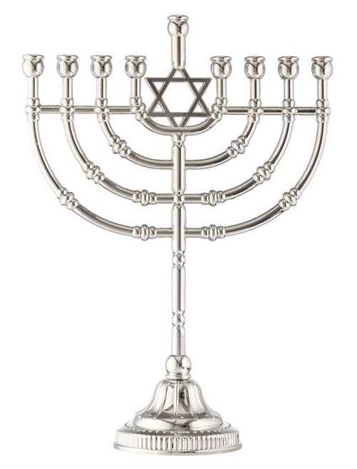 Nickel Plated Hanukkah Menorah with Star of David