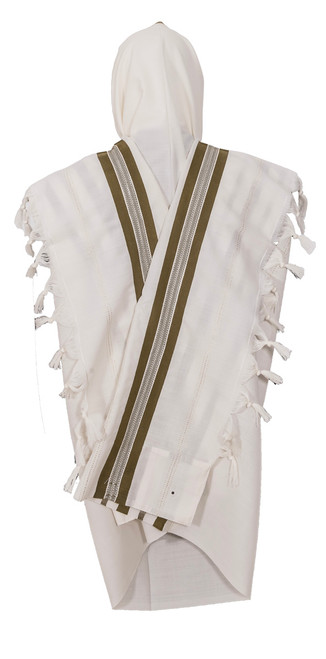 Olive & Gold Striped Wool Tallit – Modern Non-Slip Prayer Shawl  Olive & Gold Striped Wool Tallit – Modern Non-Slip Prayer Shawl