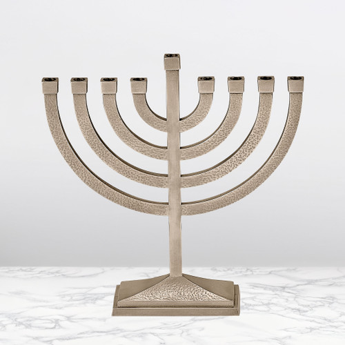 Aluminum Hammered Menorah - Pewter Finish
