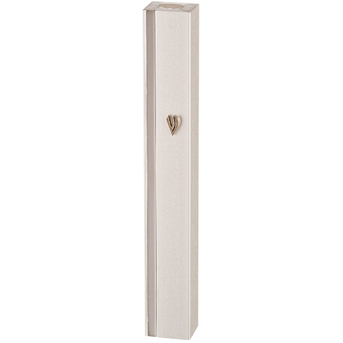 Silver Aluminum Mezuzah with Shin and Silver Stripe