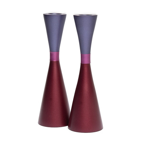 Maroon Tapered Shabbat Candlesticks
