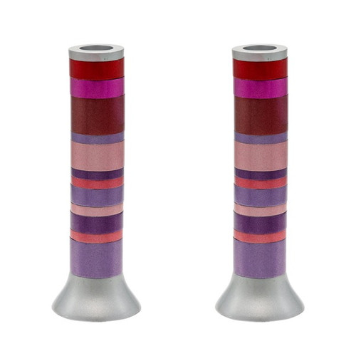 Anodized Aluminum Shabbat Candlesticks in Maroon Tones