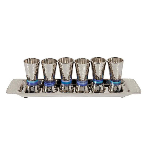 Set of Six Mini Kiddush Cups with Tray