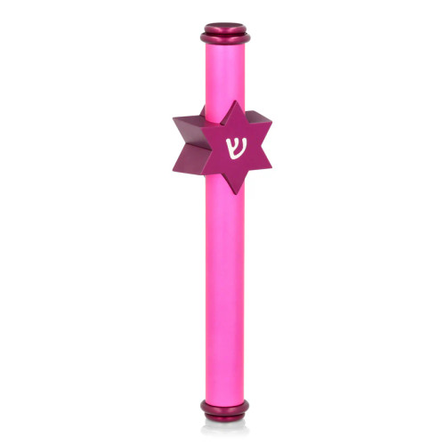 Pink Anodized Aluminum Magen David Mezuzah Case