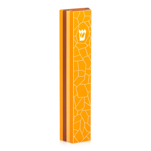 Mezuzah Case with Stone Motif - Orange Aluminum