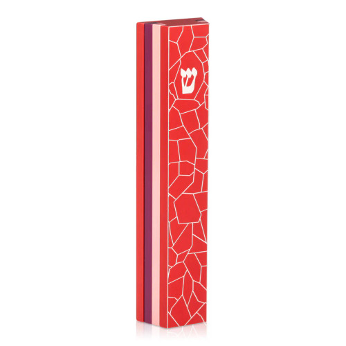 Mezuzah Case with Stone Motif - Red Aluminum