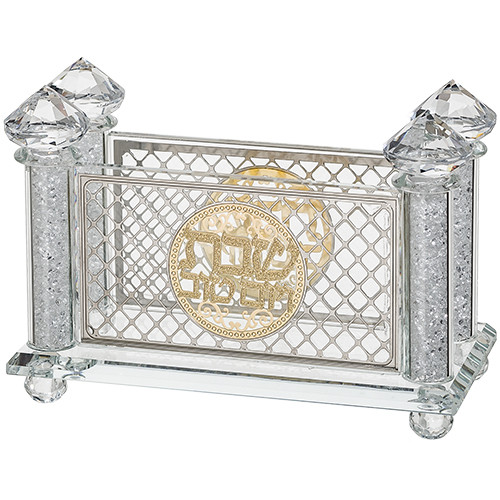 Crystal Napkin Holder with Shabbat Shalom Metal Plate