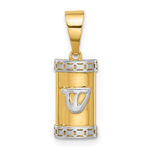 14K Yellow & White Gold Mezuzah Pendant with Hebrew Shin