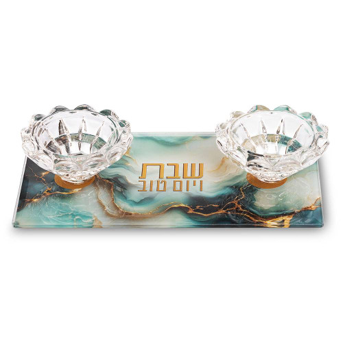 Glass Tealight Candle Holders - Shabbat VeYom Tov
