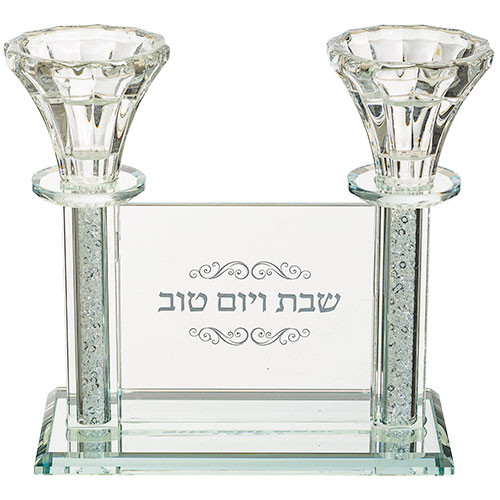 Elegant Crystal Tealight Candlesticks - Shabbat VeYom Tov